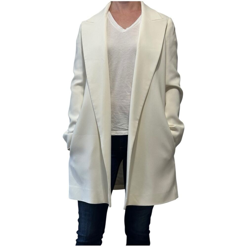 The Row Russo Long Line Blazer Ivory size US 0 SS16 Open Viscose Crepe Pockets